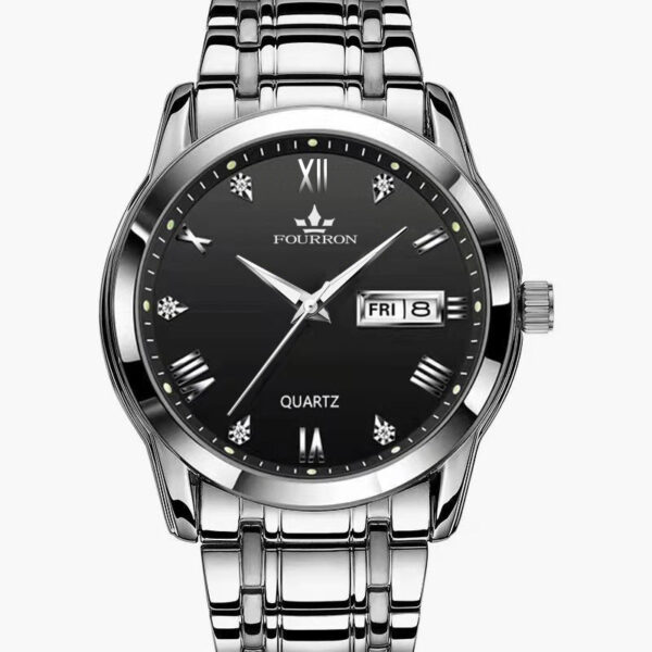 ⁦New Luminous Double Calendar Quartz Stainless Steel Waterproof Men's Watch With Watch⁩ - الصورة ⁦8⁩