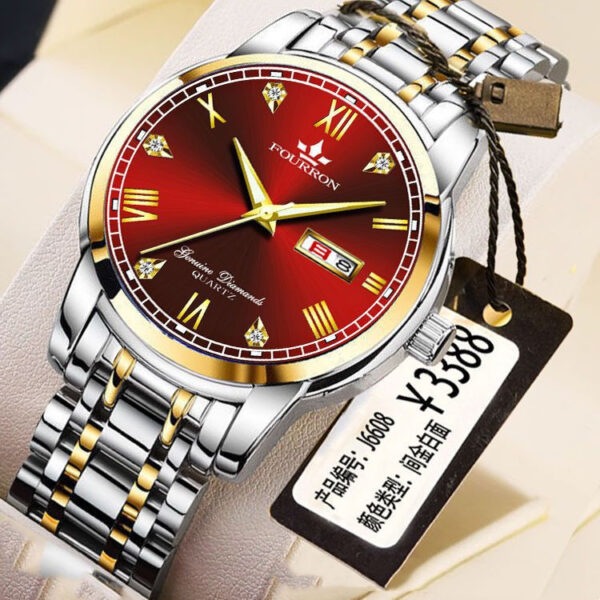 ⁦New Luminous Double Calendar Quartz Stainless Steel Waterproof Men's Watch With Watch⁩ - الصورة ⁦7⁩