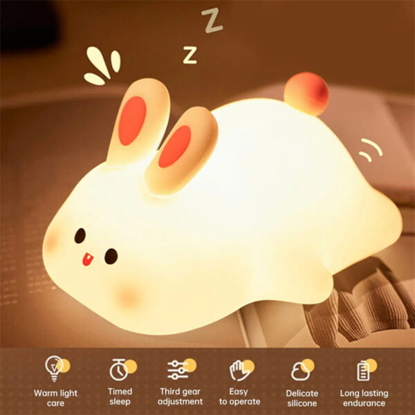⁦Cute LED Night Light Touch Sensor Cartoon Kid's Nightlights Big Face Rabbit Silicone Night Light Christmas Gift Bedside Lamp Home Decor⁩ - الصورة ⁦6⁩