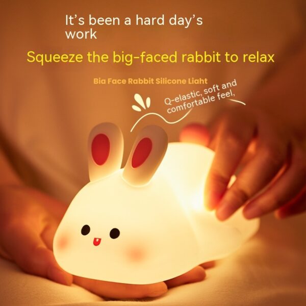 ⁦Cute LED Night Light Touch Sensor Cartoon Kid's Nightlights Big Face Rabbit Silicone Night Light Christmas Gift Bedside Lamp Home Decor⁩ - الصورة ⁦5⁩