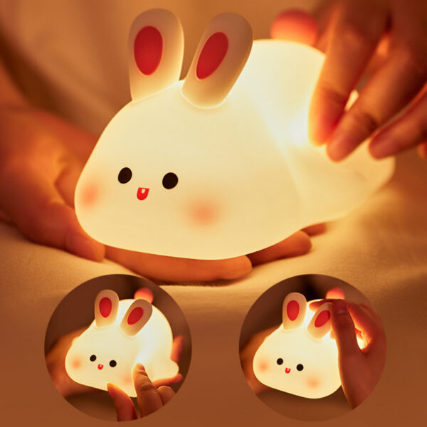 ⁦Cute LED Night Light Touch Sensor Cartoon Kid's Nightlights Big Face Rabbit Silicone Night Light Christmas Gift Bedside Lamp Home Decor⁩ - الصورة ⁦2⁩