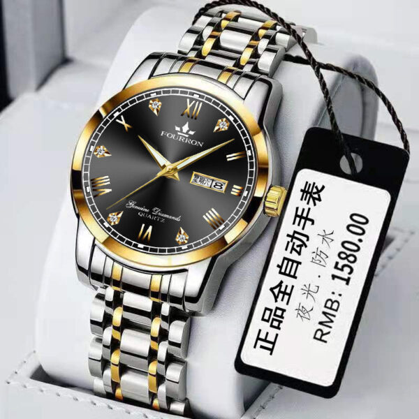 ⁦New Luminous Double Calendar Quartz Stainless Steel Waterproof Men's Watch With Watch⁩ - الصورة ⁦9⁩