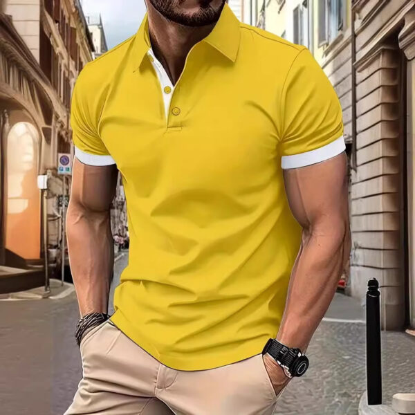 ⁦3D Solid Color Lapel Short Sleeve Polo Shirt Casual Loose Men⁩ - الصورة ⁦5⁩