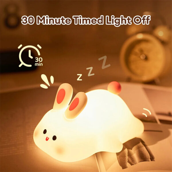 ⁦Cute LED Night Light Touch Sensor Cartoon Kid's Nightlights Big Face Rabbit Silicone Night Light Christmas Gift Bedside Lamp Home Decor⁩ - الصورة ⁦7⁩