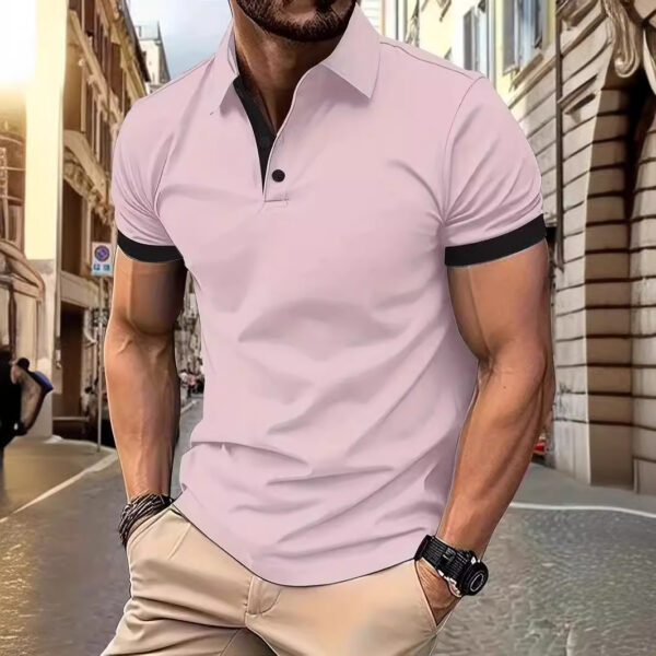 ⁦3D Solid Color Lapel Short Sleeve Polo Shirt Casual Loose Men⁩ - الصورة ⁦3⁩