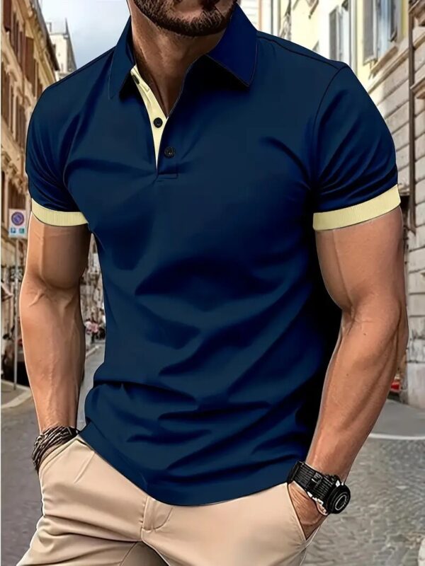 ⁦3D Solid Color Lapel Short Sleeve Polo Shirt Casual Loose Men⁩ - الصورة ⁦7⁩