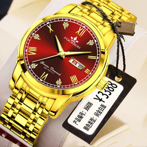 ⁦New Luminous Double Calendar Quartz Stainless Steel Waterproof Men's Watch With Watch⁩ - الصورة ⁦4⁩