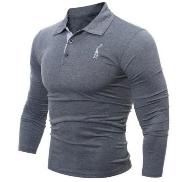⁦Embroidered Deer Digital Polo Collar Men's Long Sleeve⁩ - الصورة ⁦3⁩