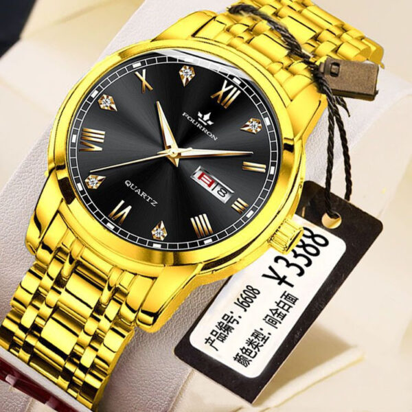 ⁦New Luminous Double Calendar Quartz Stainless Steel Waterproof Men's Watch With Watch⁩ - الصورة ⁦6⁩