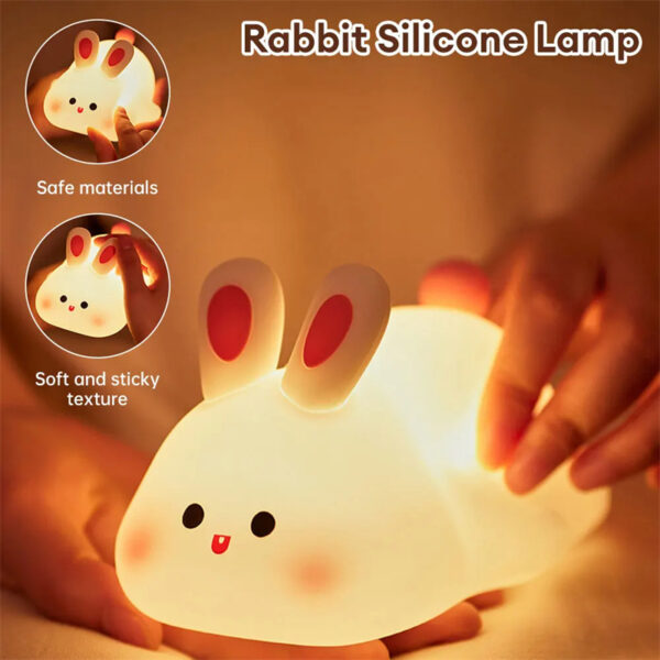 ⁦Cute LED Night Light Touch Sensor Cartoon Kid's Nightlights Big Face Rabbit Silicone Night Light Christmas Gift Bedside Lamp Home Decor⁩ - الصورة ⁦10⁩