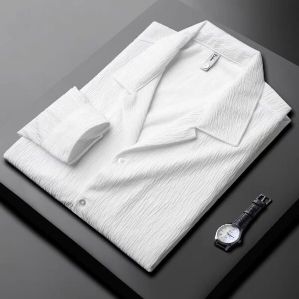 ⁦High-grade Cuban Collar Pleated Shirt Men's Long Sleeve⁩ - الصورة ⁦4⁩