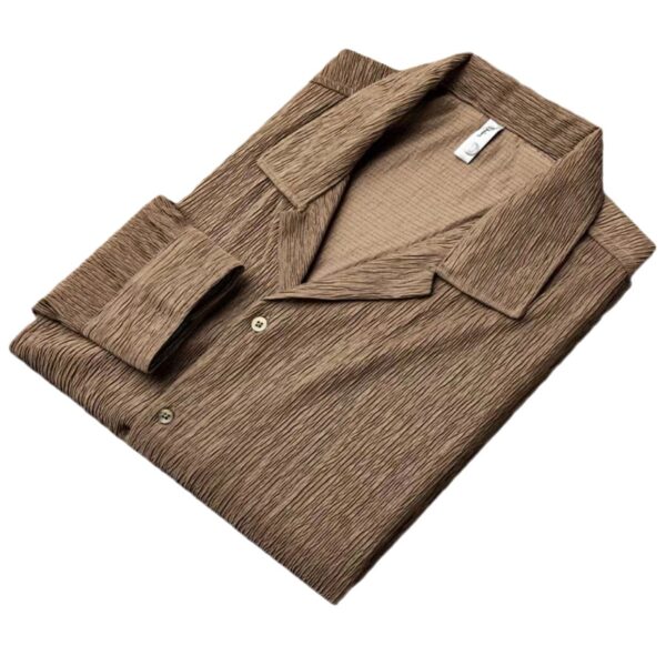 ⁦High-grade Cuban Collar Pleated Shirt Men's Long Sleeve⁩ - الصورة ⁦9⁩