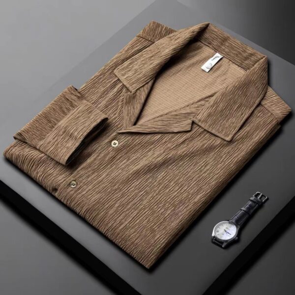 ⁦High-grade Cuban Collar Pleated Shirt Men's Long Sleeve⁩ - الصورة ⁦10⁩