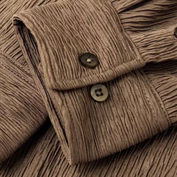 ⁦High-grade Cuban Collar Pleated Shirt Men's Long Sleeve⁩ - الصورة ⁦5⁩