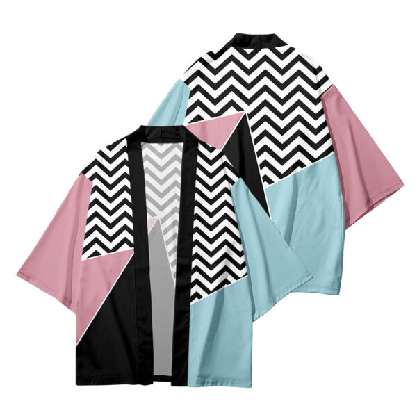 ⁦Summer Haori Kimono Stitching Print Three-quarter Shirt⁩ - الصورة ⁦4⁩