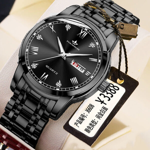 ⁦New Luminous Double Calendar Quartz Stainless Steel Waterproof Men's Watch With Watch⁩ - الصورة ⁦2⁩