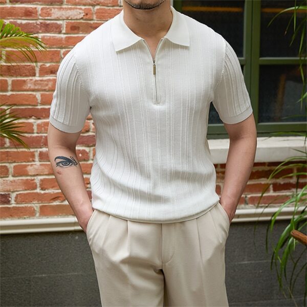 ⁦All-matching Slim Fit Sunken Stripe Knitwear Short Sleeve⁩ - الصورة ⁦5⁩