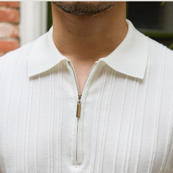 ⁦All-matching Slim Fit Sunken Stripe Knitwear Short Sleeve⁩ - الصورة ⁦3⁩