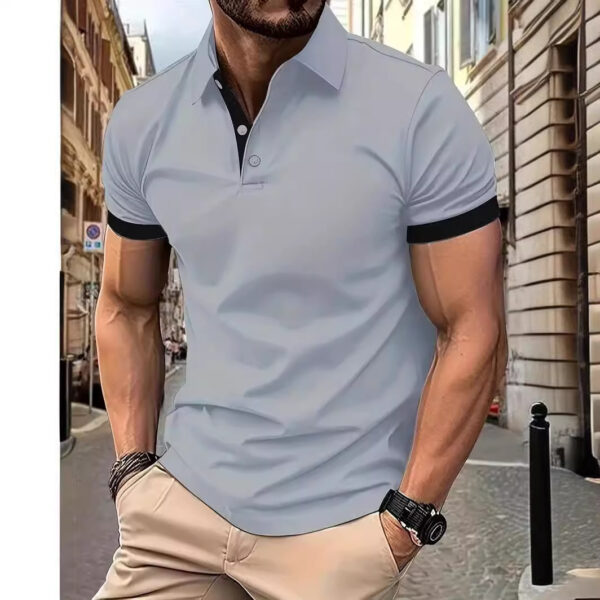 ⁦3D Solid Color Lapel Short Sleeve Polo Shirt Casual Loose Men⁩ - الصورة ⁦6⁩