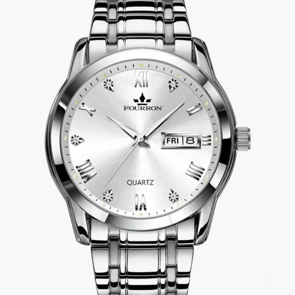 ⁦New Luminous Double Calendar Quartz Stainless Steel Waterproof Men's Watch With Watch⁩ - الصورة ⁦10⁩