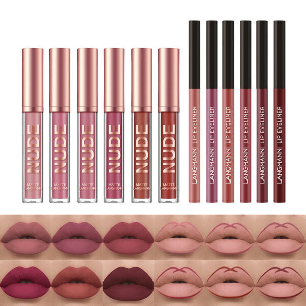 ⁦Lip Liner And Lipstick Makeup 12 Pcs Set 6 Matte Lipstick 6 Lip Liner Pens Waterproof Long Lasting Matte Lipstick Beauty Cosmetics Makeup Gift For Girls Lipstick Set⁩ - الصورة ⁦3⁩